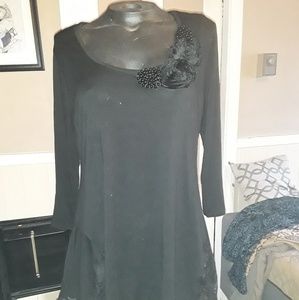 Venus black blouse w/ flower & pearl embellishment